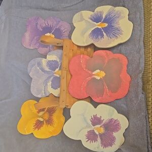 Colorful Spring Pansies, Cork backed Coasters (6) in a Wicker Caddy Basket